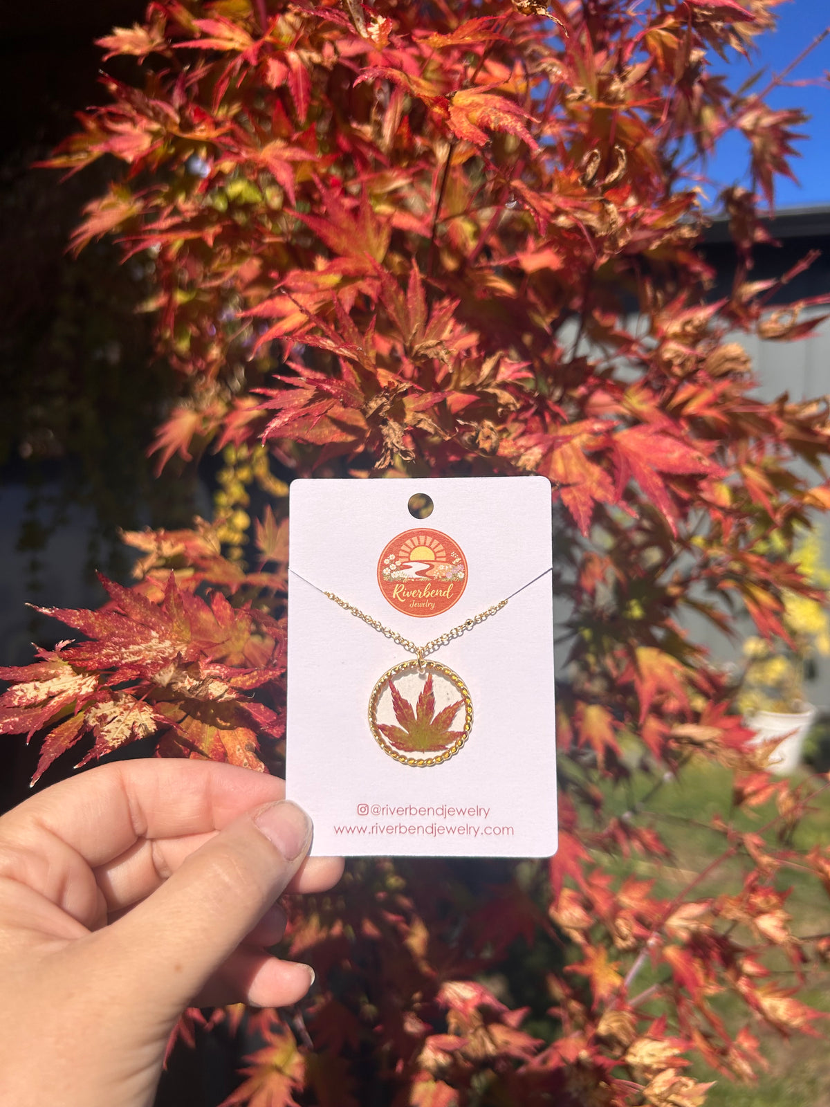Pressed Japanese maple necklace