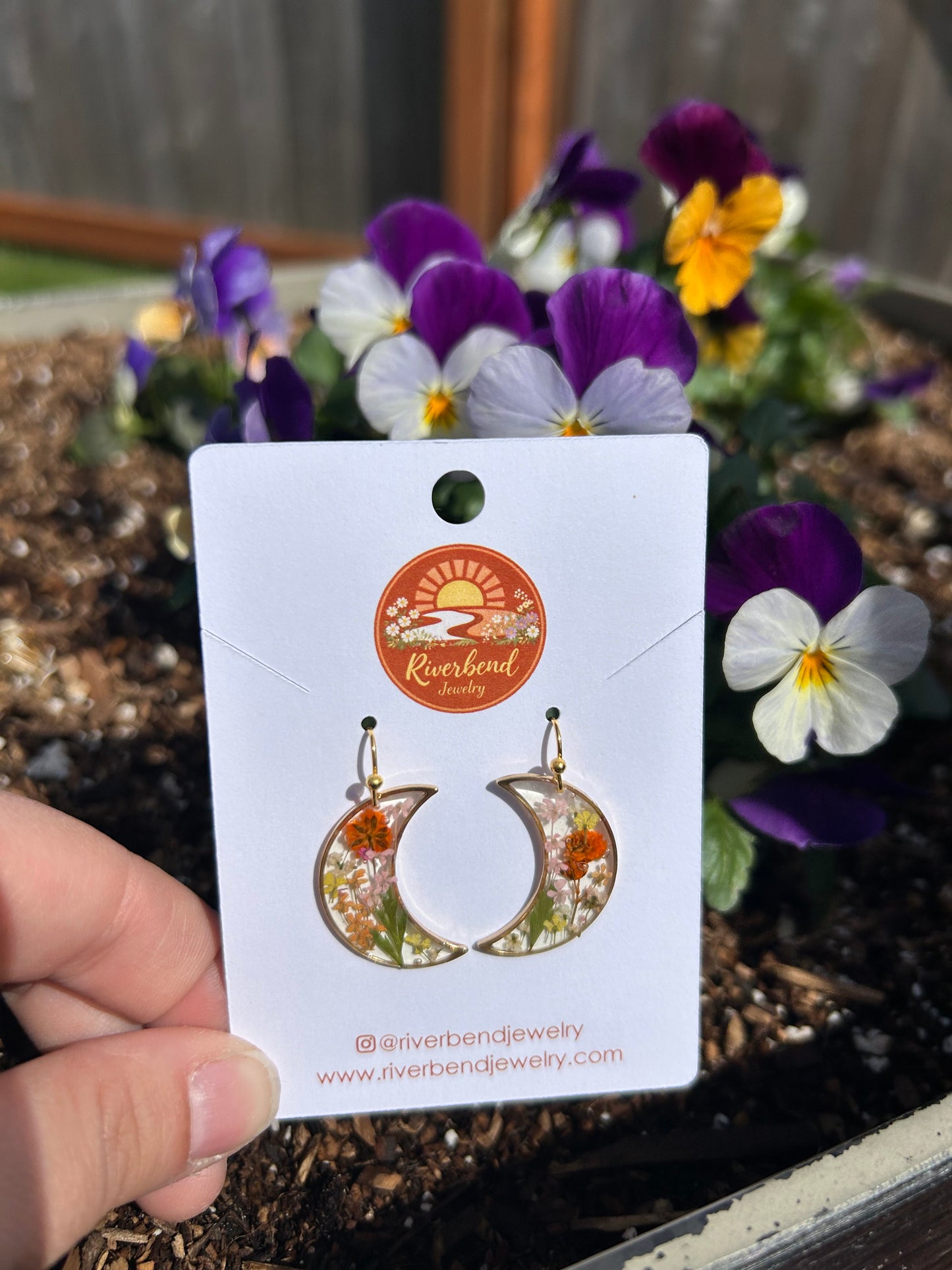 Handmade Moon Pressed Flower Earrings