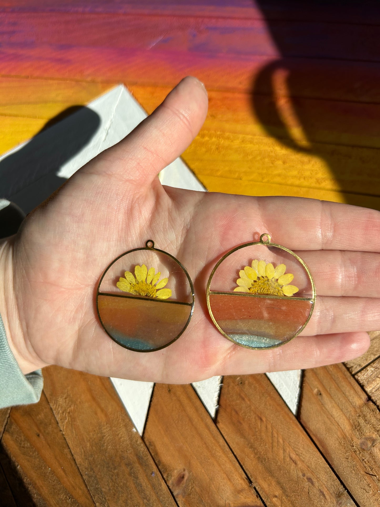 Handcrafted Botanical Resin & Polymer Clay Earrings with Real Pressed Flowers