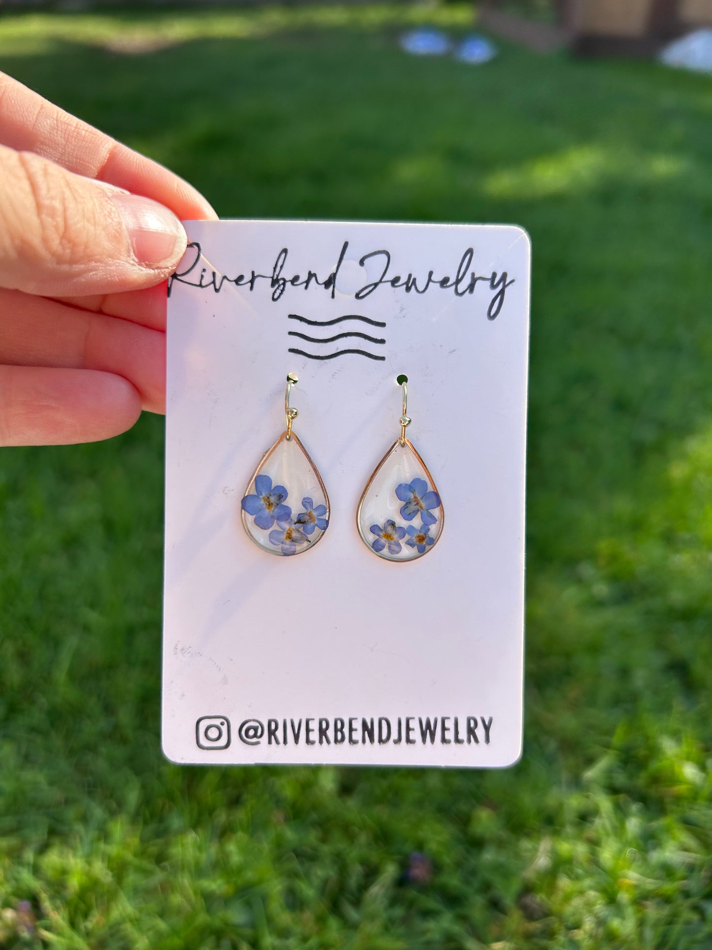 Gold Tear Drop Forget Me Not Earrings