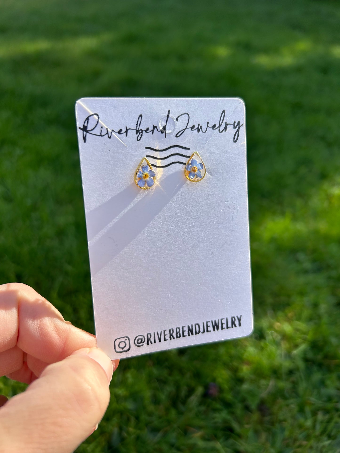 Gold Tear Drop Forget Me Not Earrings