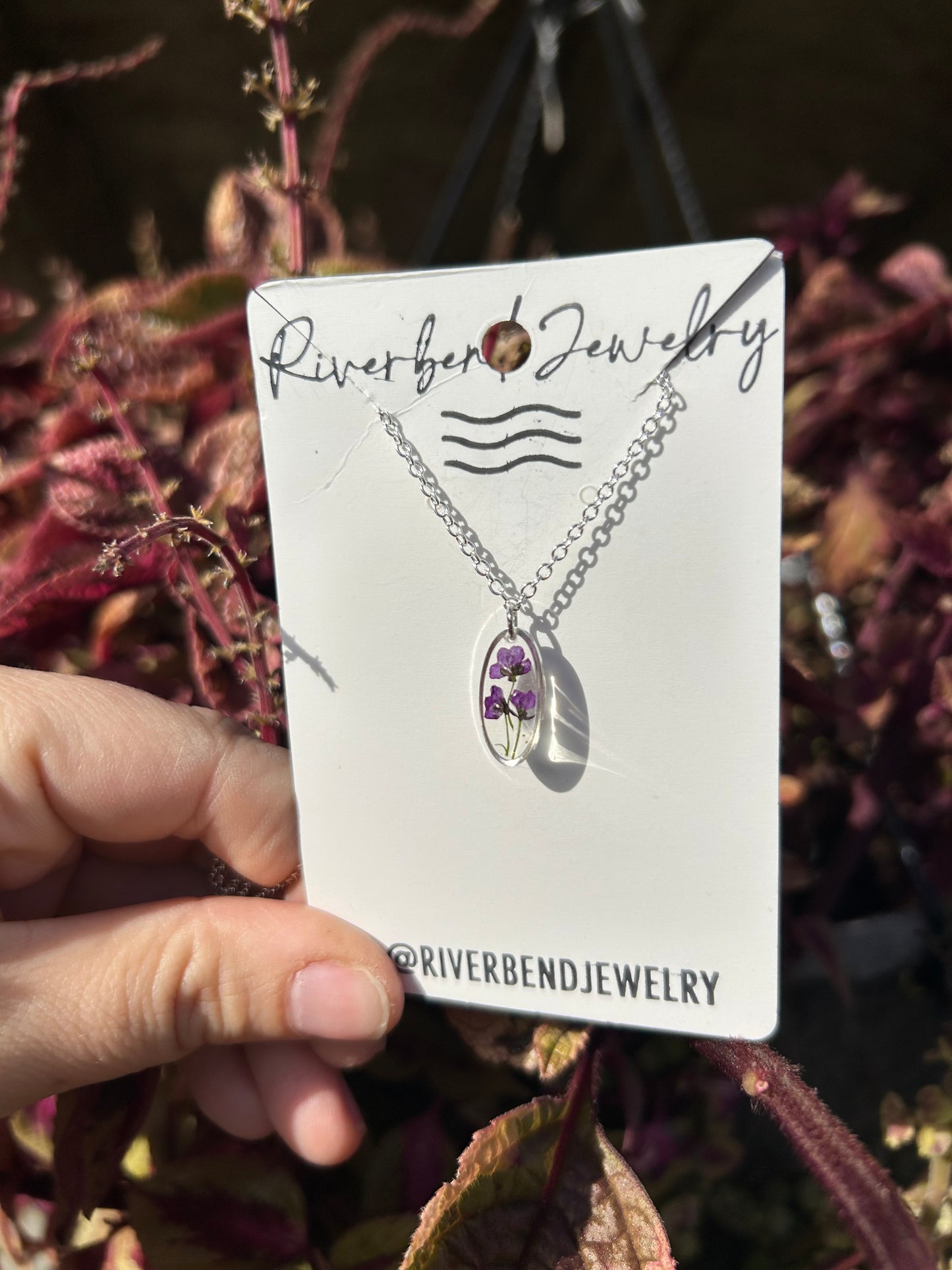 Purple Alyssum oval necklace