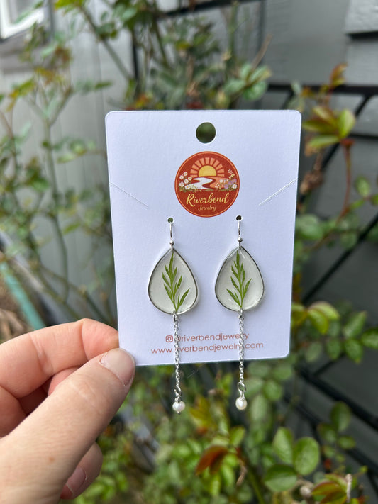 Fresh Water Pearl & Dried Fern Earrings