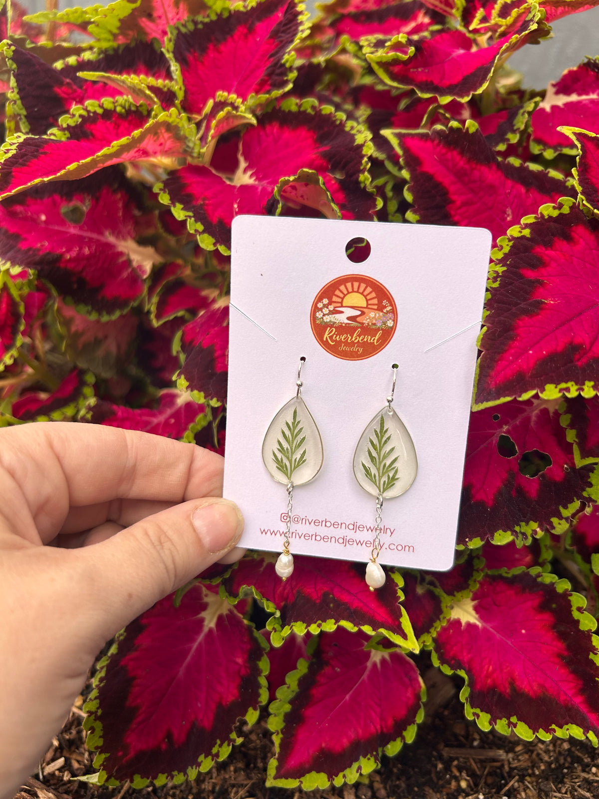 Pressed Fern & Fresh Water Pearl Earrings