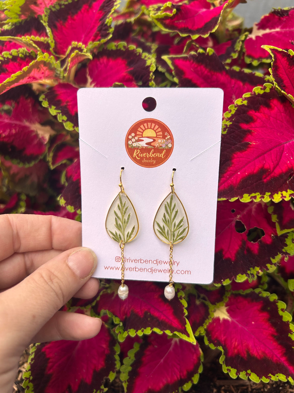 Pressed Fern & Fresh Water Pearl Earrings
