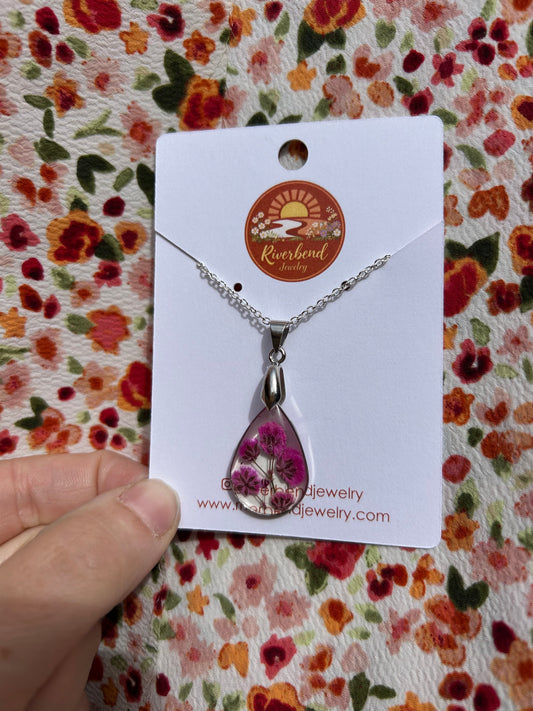 Handcrafted Botanical Resin Necklace with Real Pressed Flowers