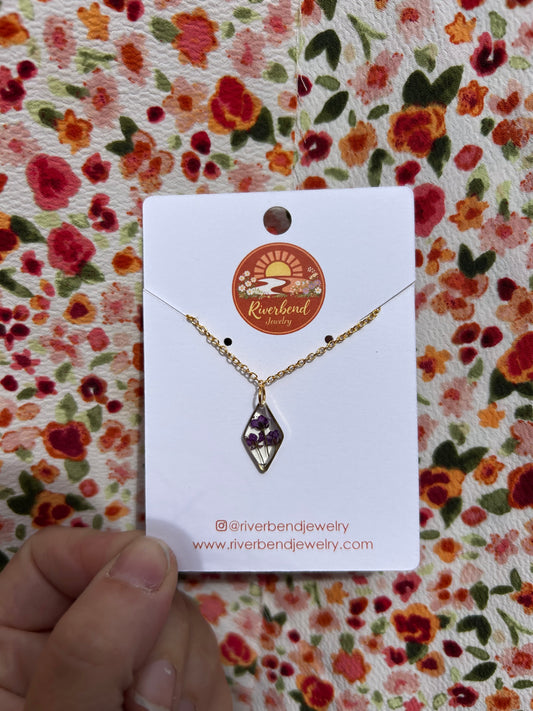 Handcrafted Botanical Resin Necklace with Real Pressed Flowers