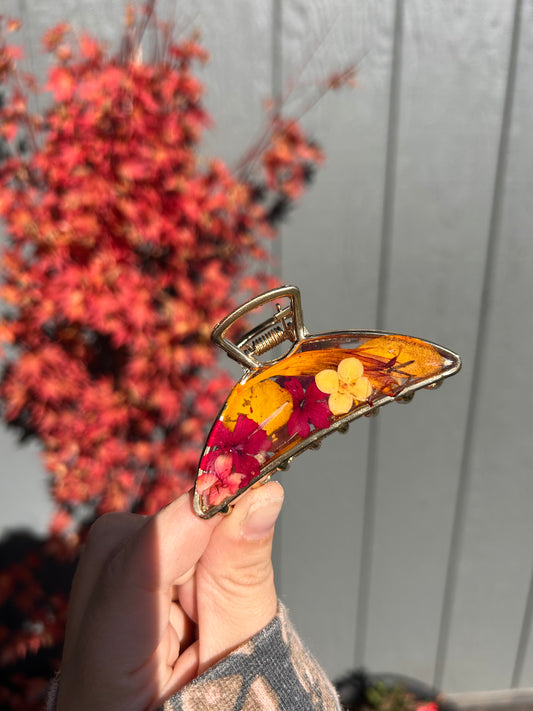 Real Pressed Flower Metal Claw Clips