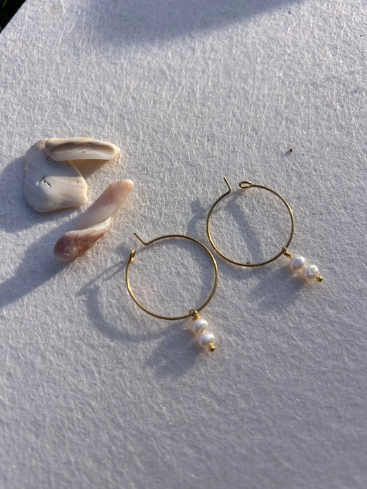 Gold Freshwater Pearl Hoops